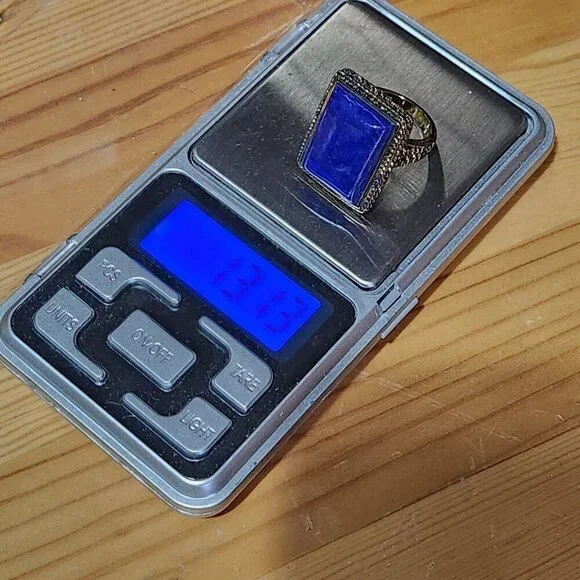 Lapiz Lazuli Rectangle Cocktail Ring RI China 925 Size 8 Sterling Silver - Picture 12 of 12